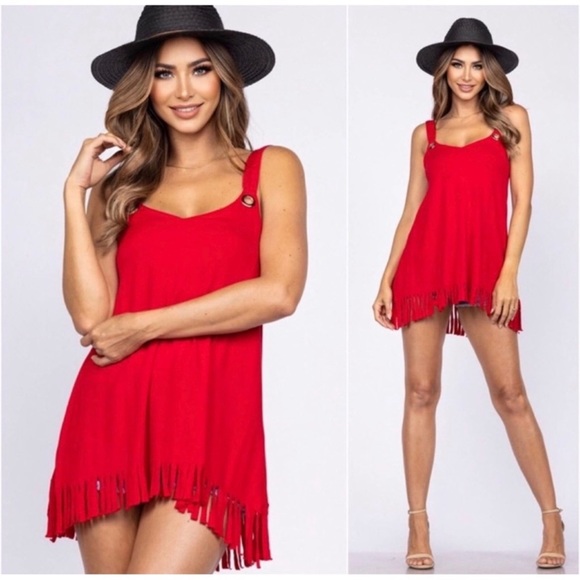 (58)New Soft Fringe Women's 4th of July, Summer,Boho Fringe Grommet Tank Tunic - Picture 1 of 2